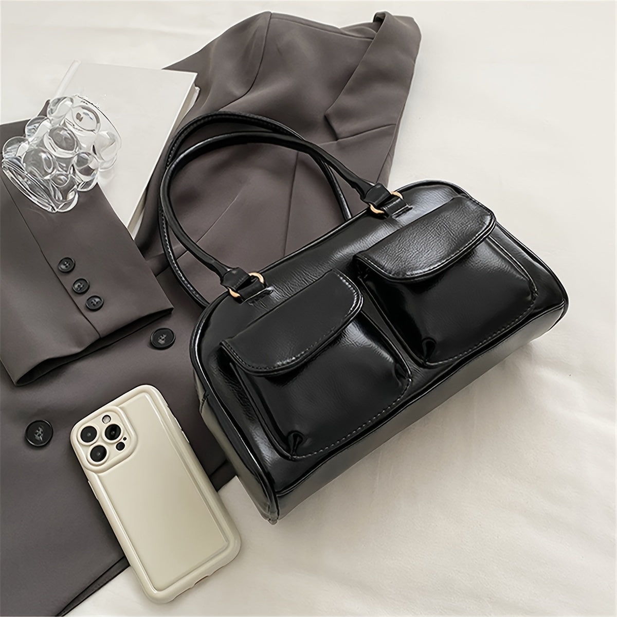 Black Bag with Exterior Pockets 