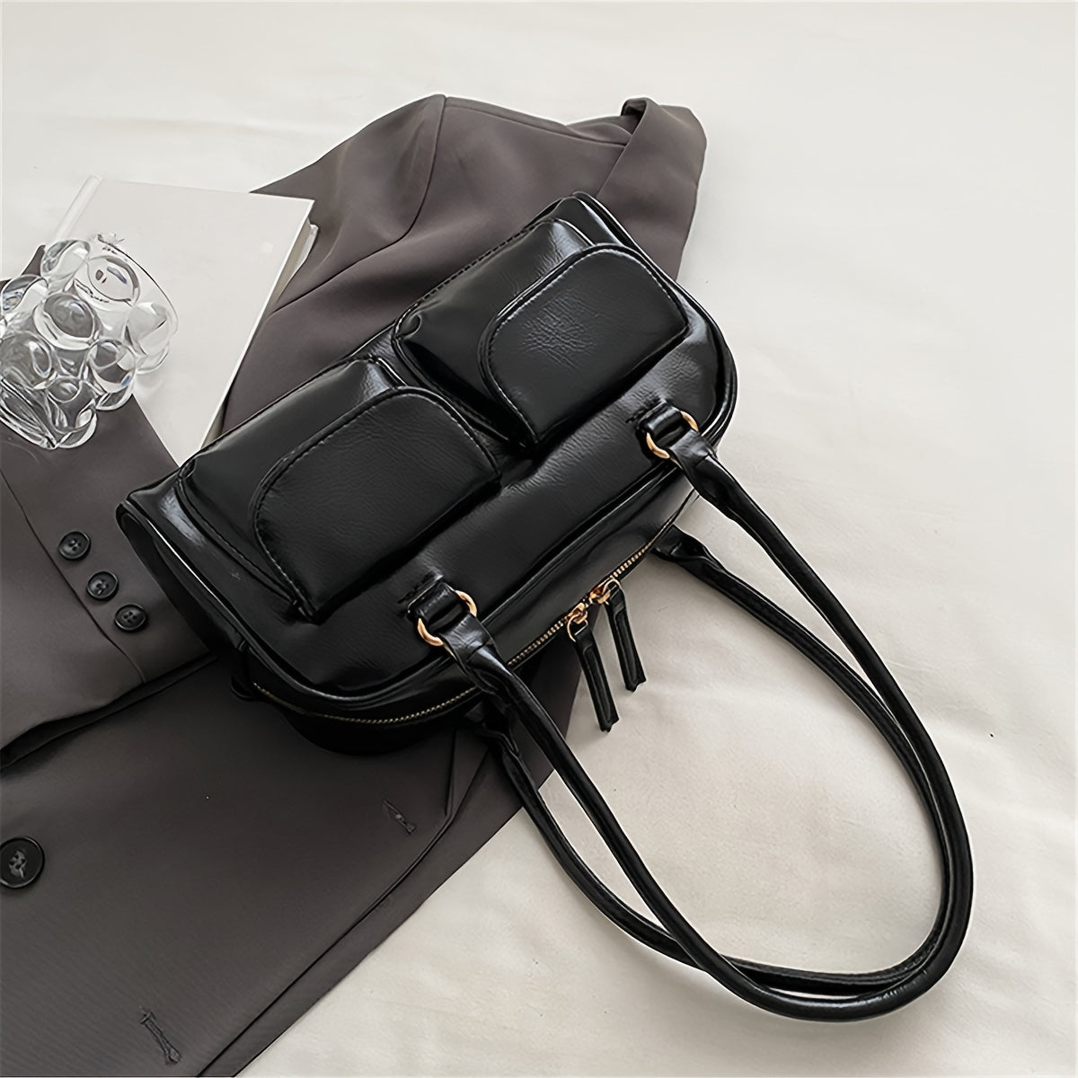 Black Bag with Exterior Pockets 