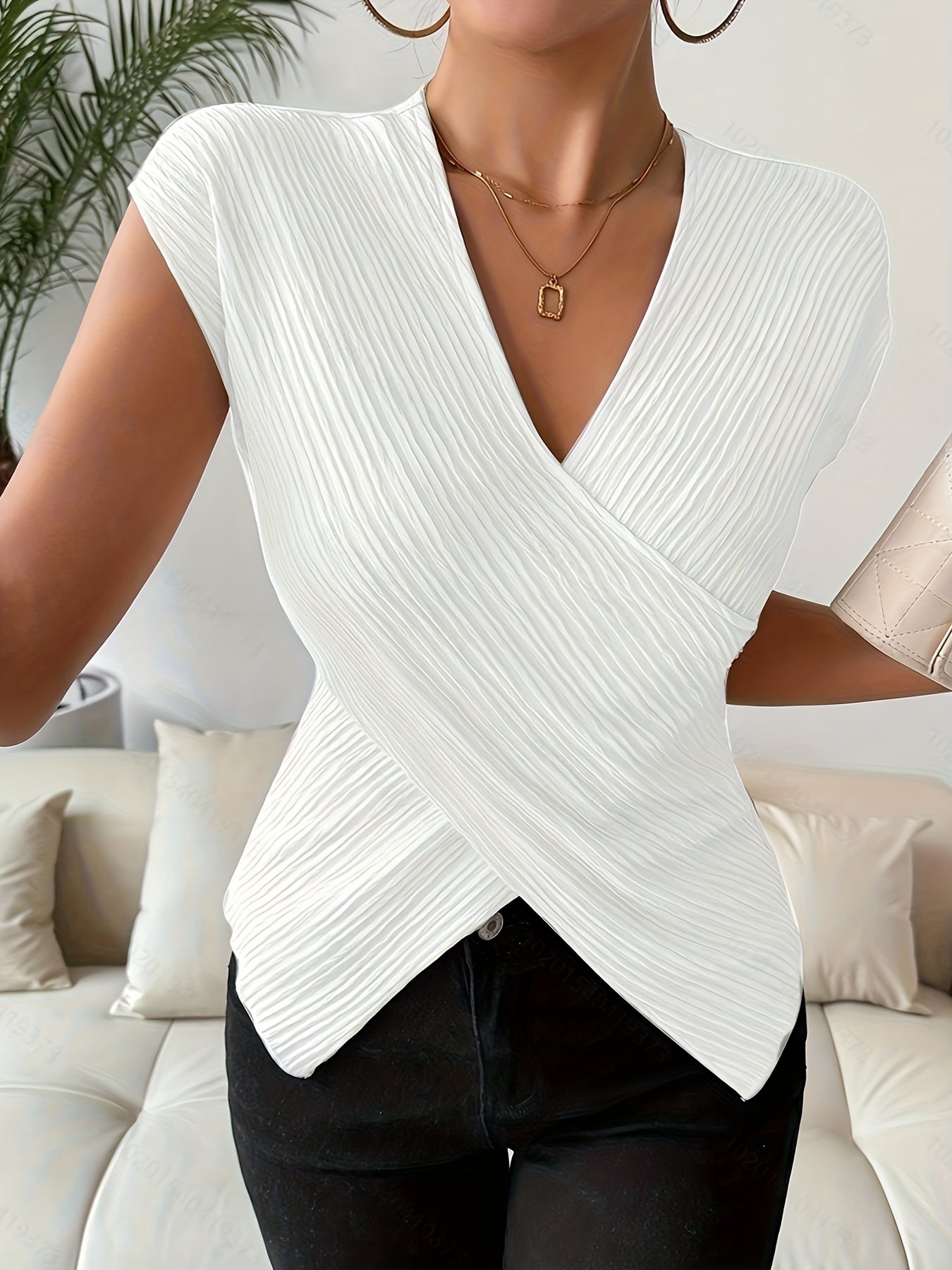 Draped Textured Wrap T-Shirt 