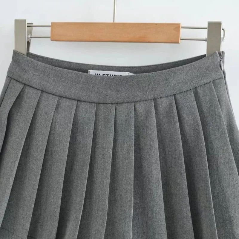 Grey Pleated Skirt