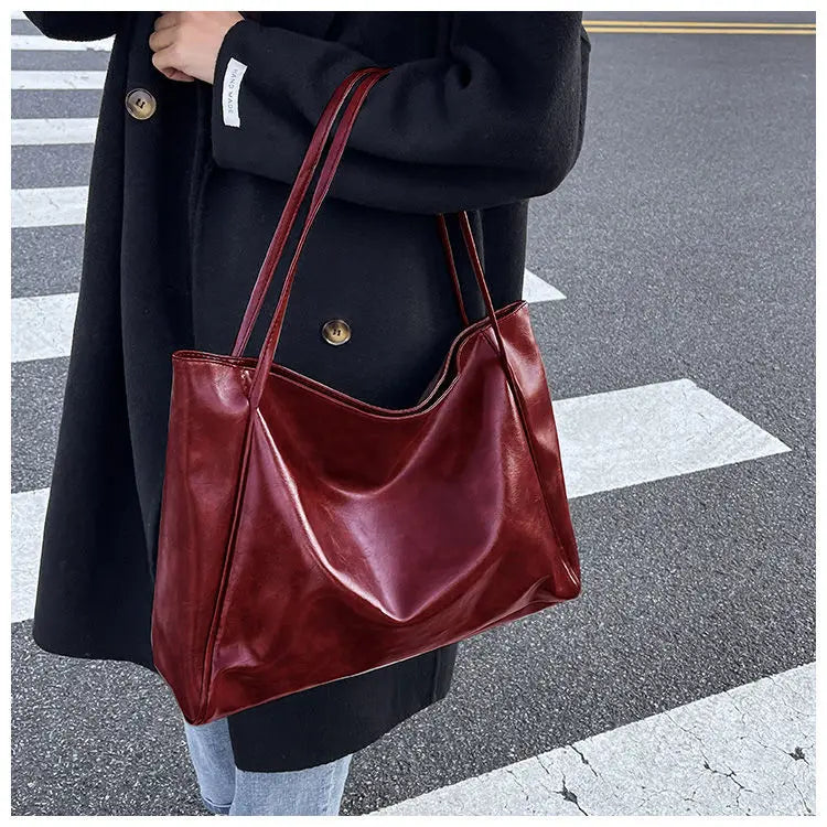 Red Leather Shopper Bag 