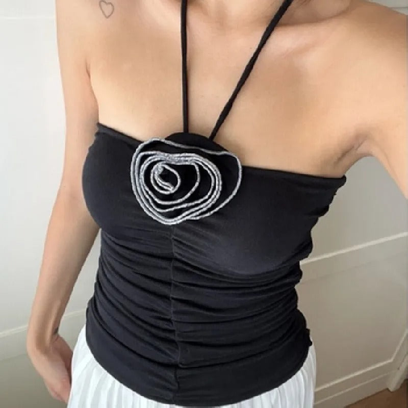 Top Halter con Rosa Negra