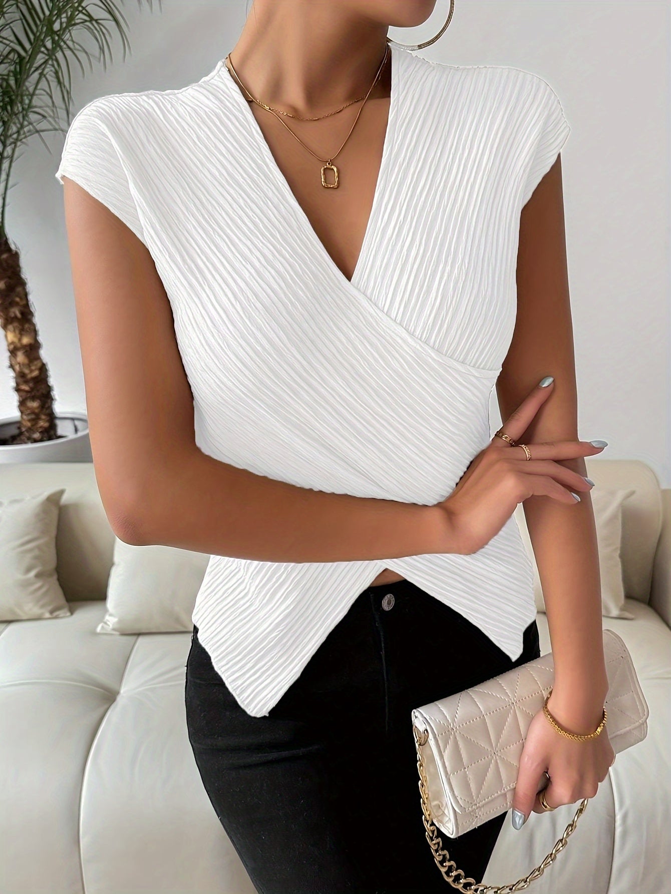 Draped Textured Wrap T-Shirt 