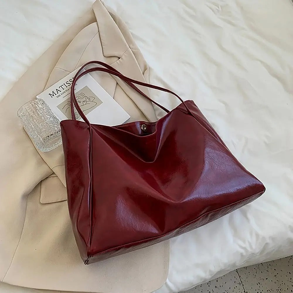 Red Leather Shopper Bag 