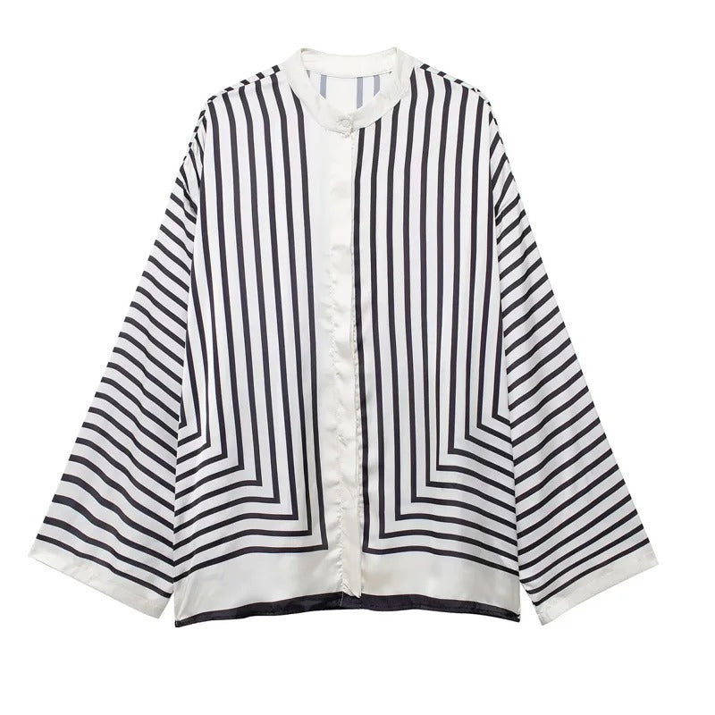 Blusa de Rayas de Seda Oversize