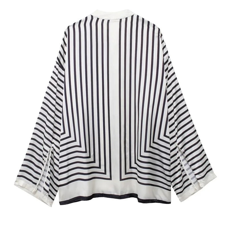 Blusa de Rayas de Seda Oversize