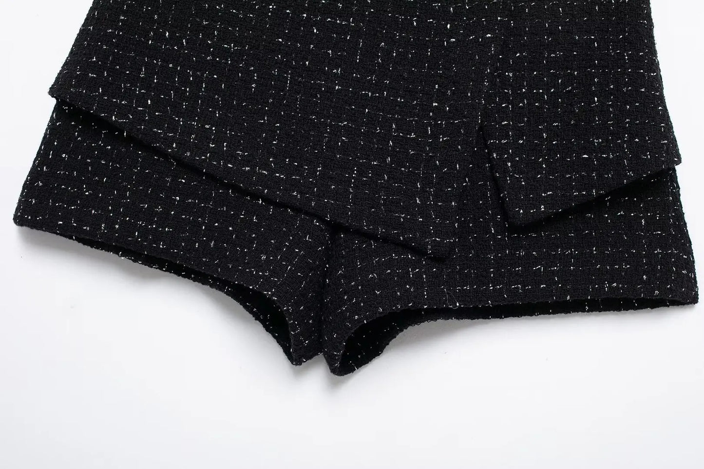 Pantalón Negro de Tweed con Cinturón