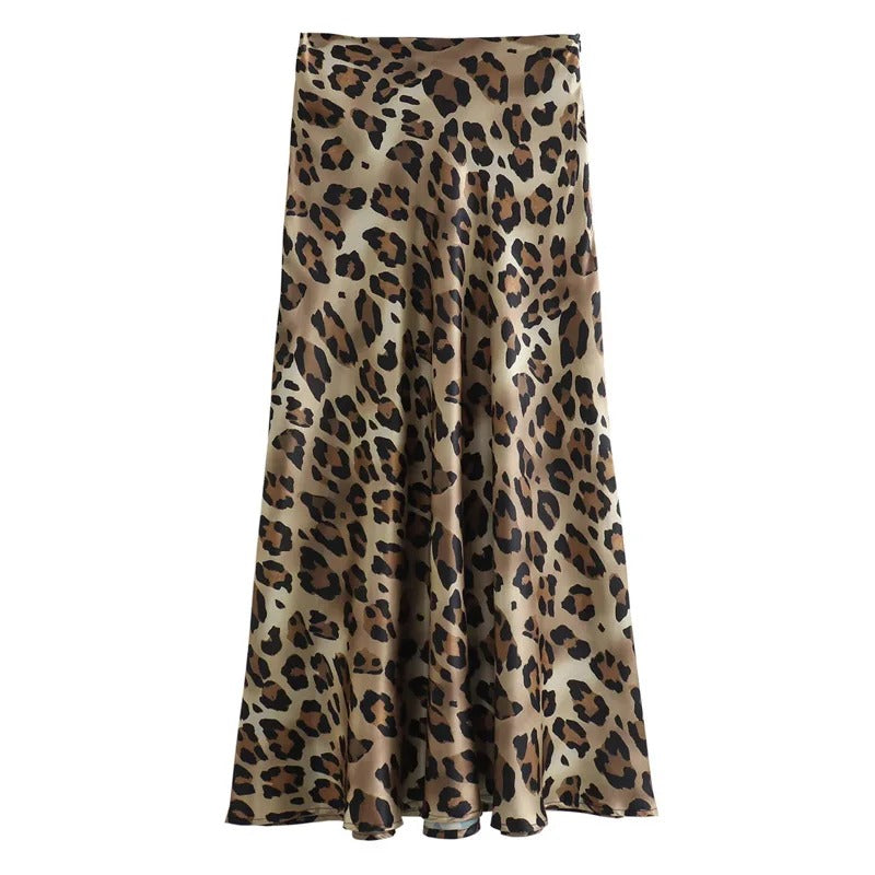 Leopard Print Satin Skirt